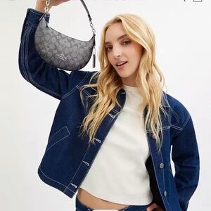 New Coach Silver/Gunmetal Mini Payton Bag In Signature Canvas